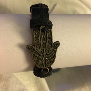 Black Leather Hand Bracelet